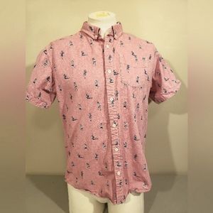 LOST At Sea Hawaiian Shirt Men Size L Keeping It Unreal Hula Girl Luau Pink